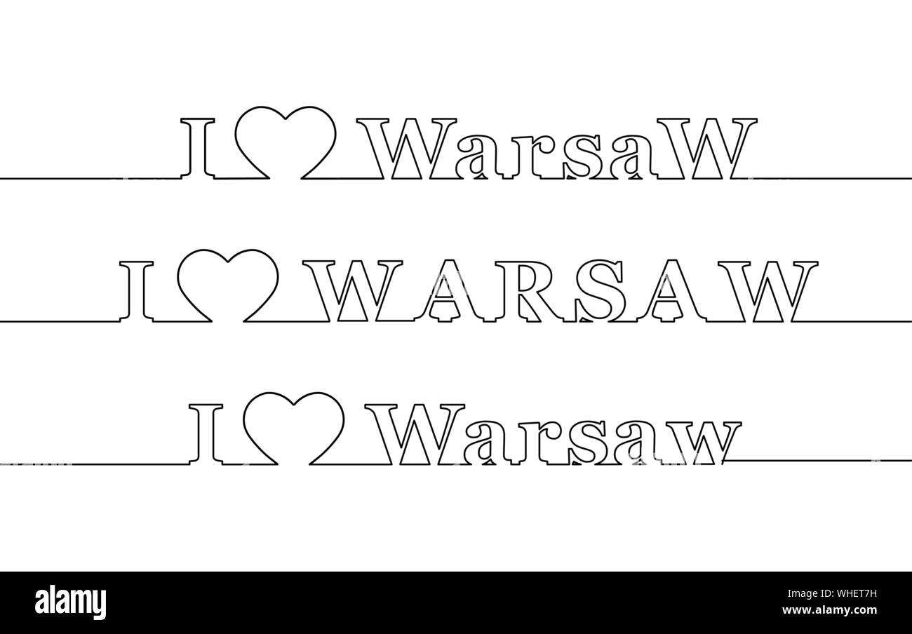 J'aime Varsovie. Le nom de la capitale de la Pologne. Les lettres majuscules et minuscules Illustration de Vecteur