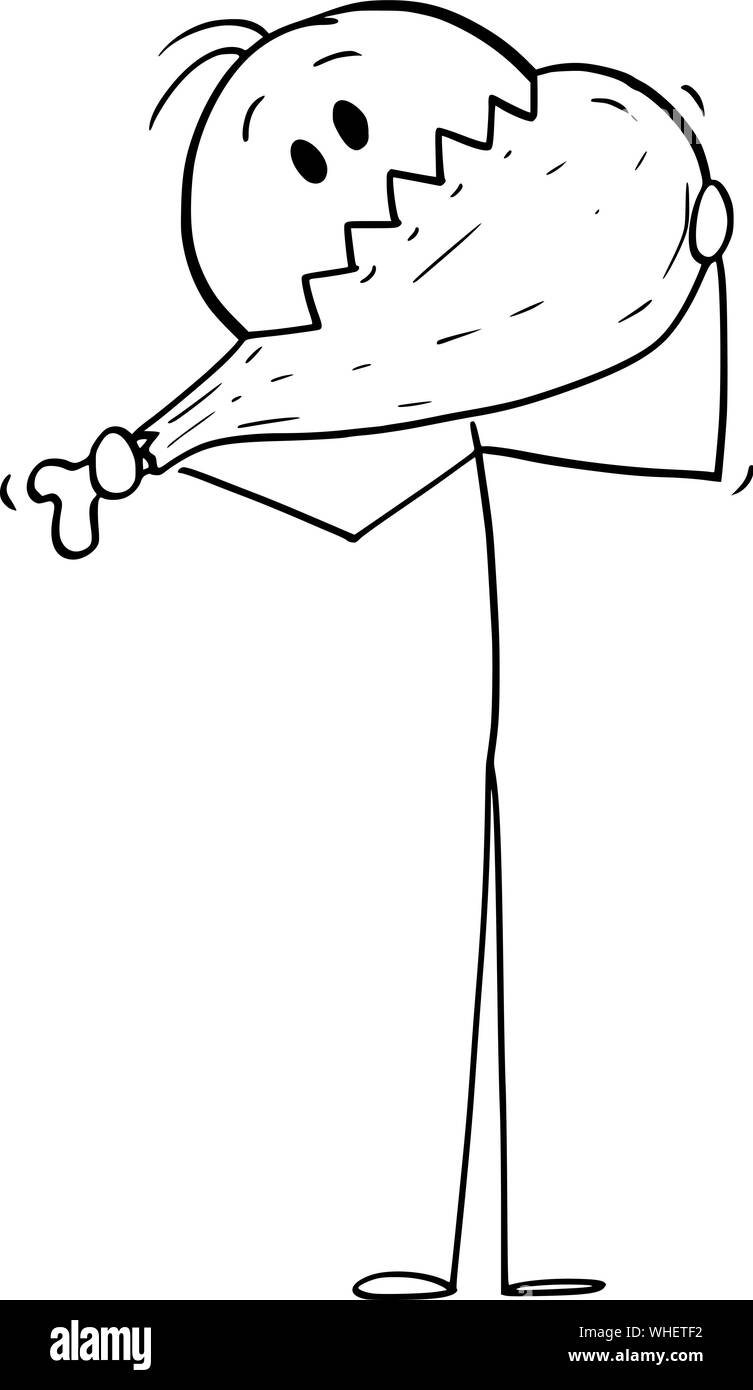 Vector cartoon stick figure dessin illustration conceptuelle de l'homme de manger la viande de jambon de porc. Concept de saine alimentation et mode de vie. Illustration de Vecteur
