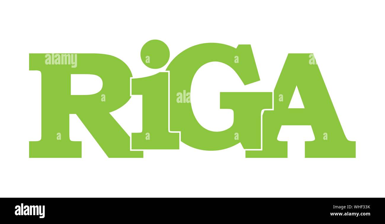 Riga. Nom de la capitale de la Lettonie, vert, modèle plat Illustration de Vecteur