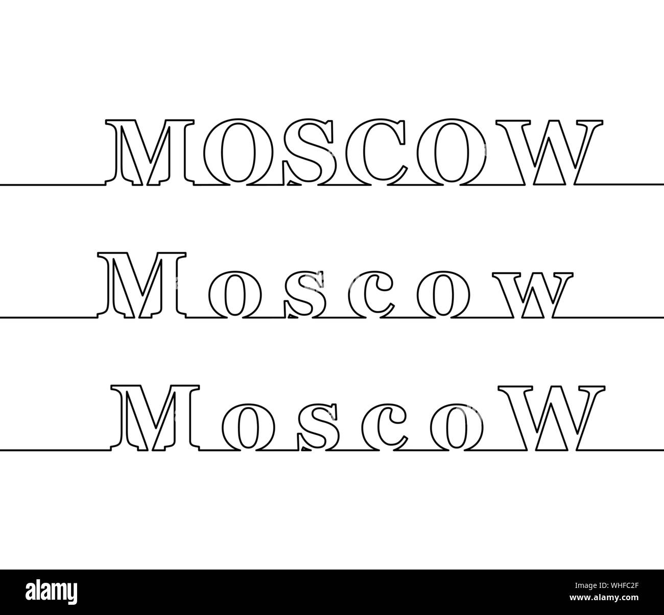 Moscou. Le nom de la capitale de la Russie sous la forme d'une ligne de contour. Les lettres majuscules et minuscules Illustration de Vecteur