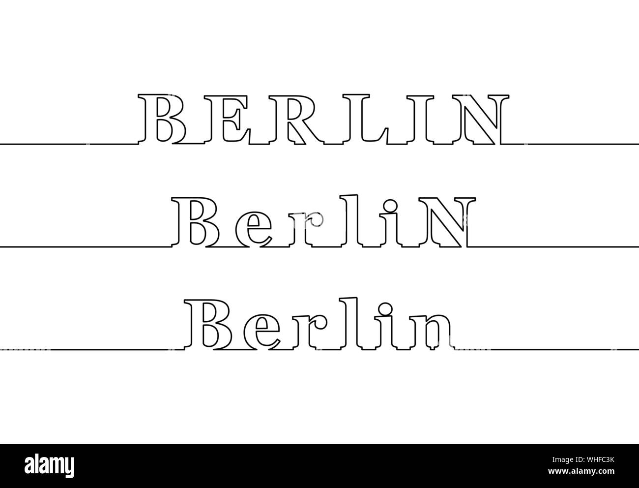Berlin. Le nom de la capitale de l'Allemagne sous la forme d'une ligne de contour. Les lettres majuscules et minuscules Illustration de Vecteur