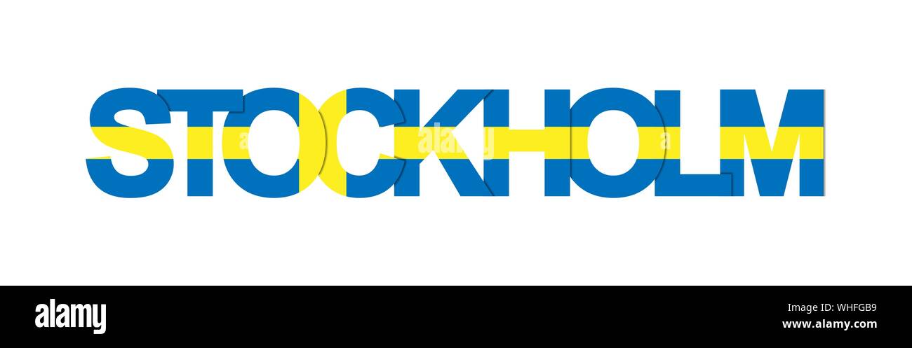 STOCKHOLM. La bannière avec le nom de la capitale de la Suède est peint dans les couleurs du drapeau national. Illustration de Vecteur