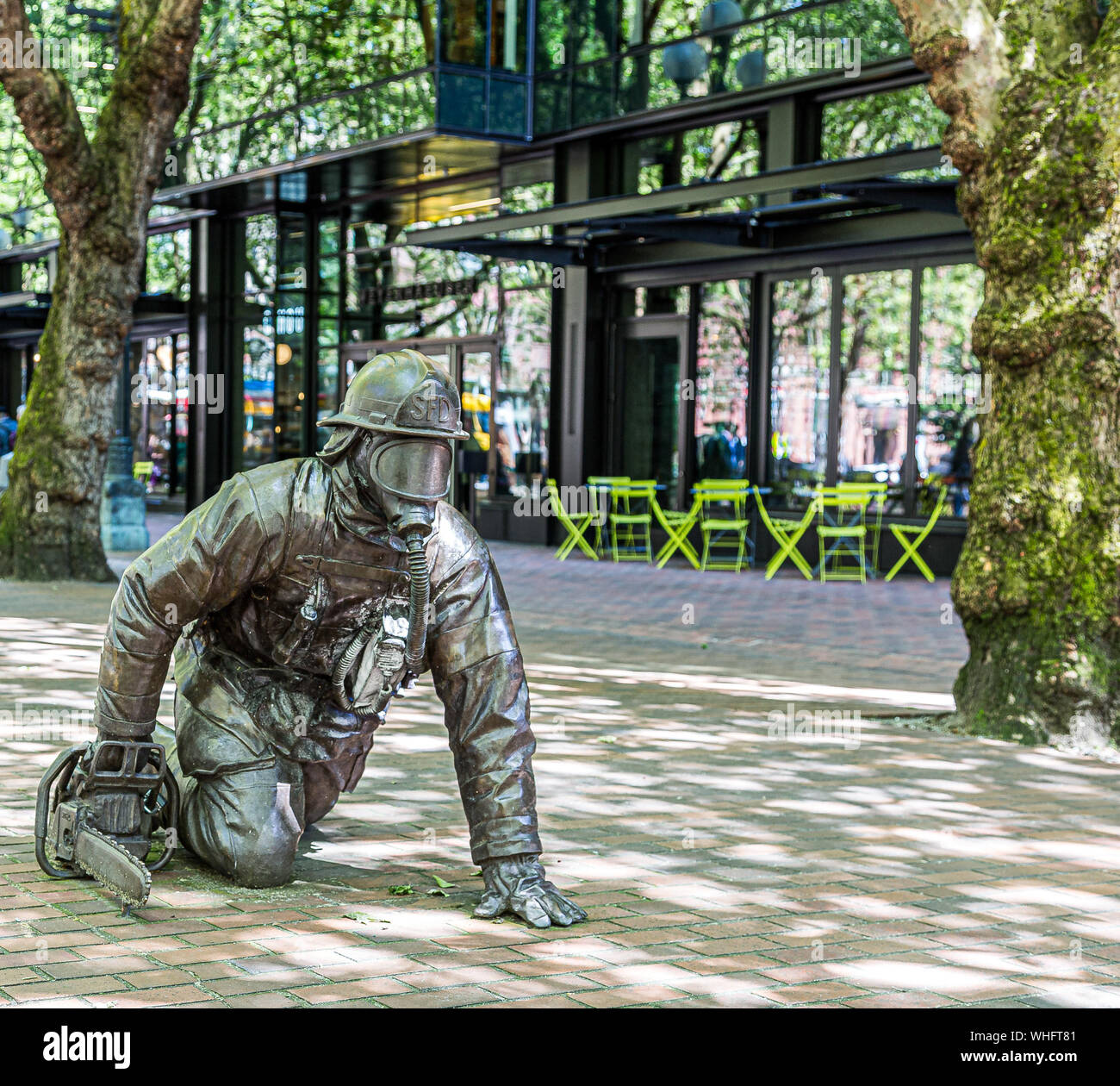 Monument aux pompiers morts en Pioneer Square, Seattle Washington Banque D'Images