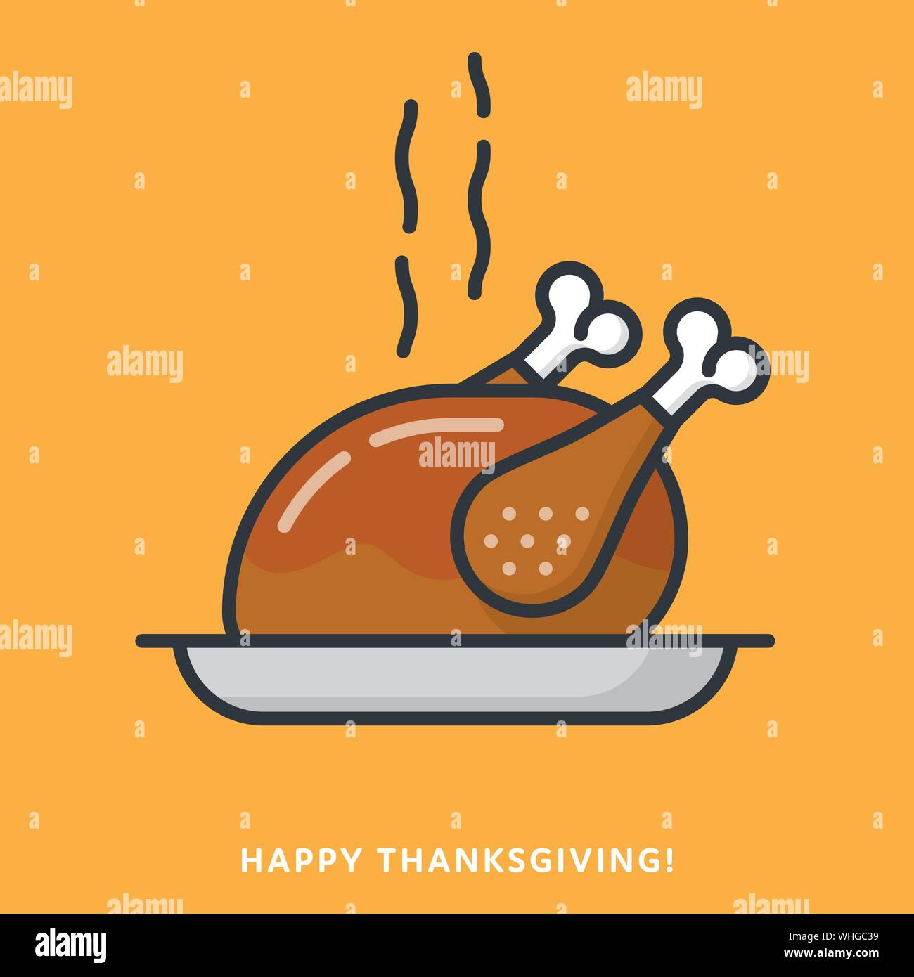 Fête de Thanksgiving. Dindon rôti, icône de style du contour rempli. Illustration de Vecteur