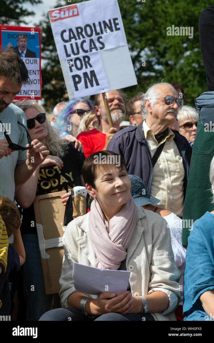 Caroline Lucas en face de Lucas pour PM banner Banque D'Images