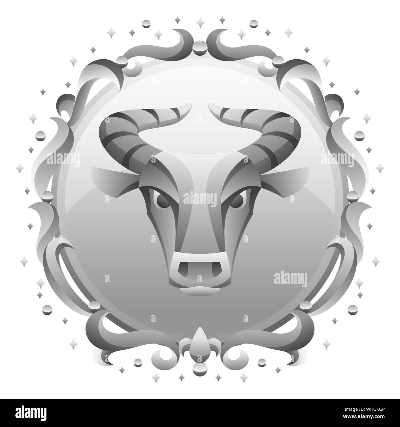 Signe astrologique taureau avec châssis d'argent. Symbole de l'horoscope. Illustration de Vecteur