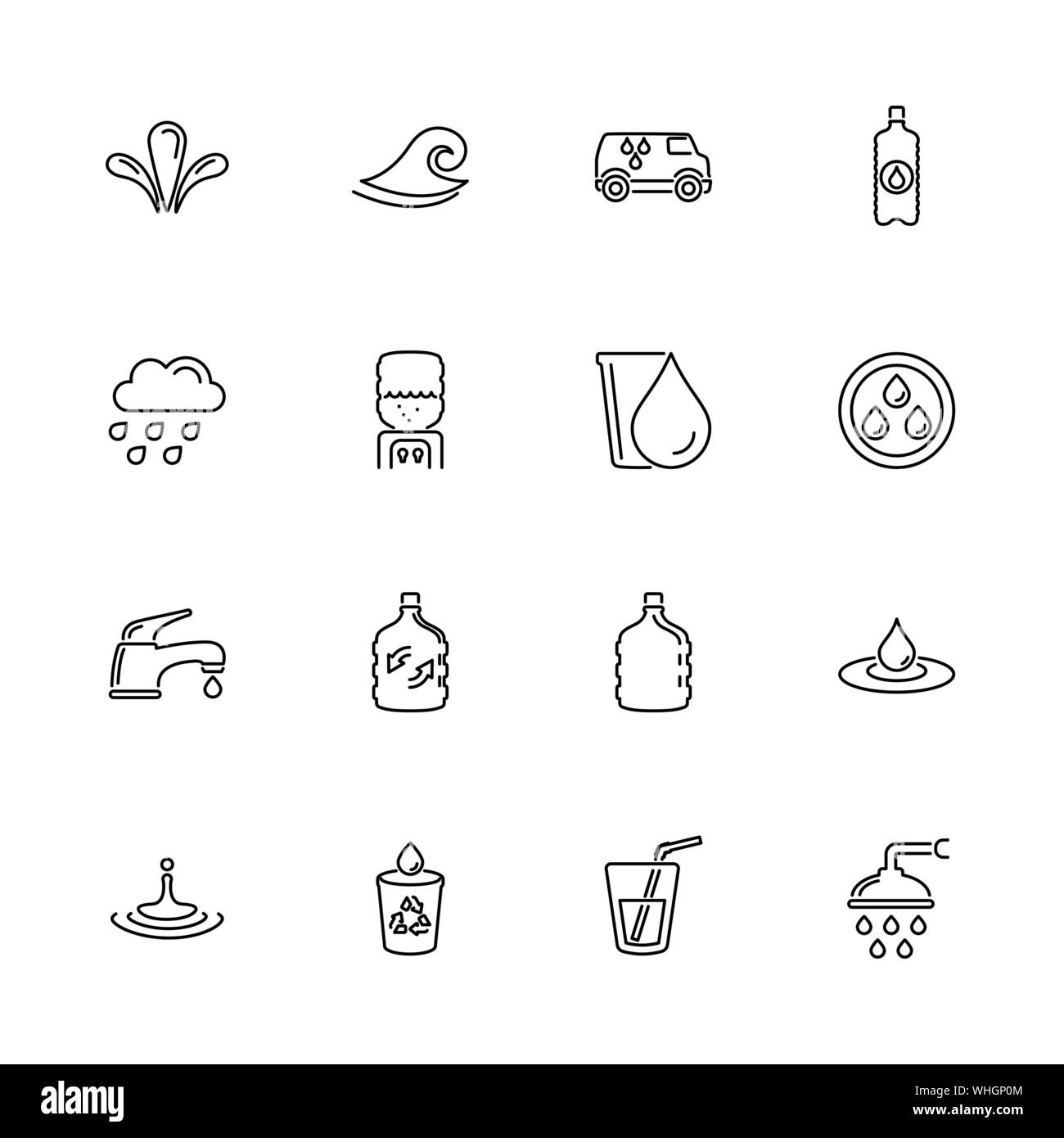 L'eau liquide, contours icons set - symbole noir sur fond blanc. L'eau liquide, Simple Illustration Symbole - bordée de simplicité signe. Télévision mince vecteur Illustration de Vecteur