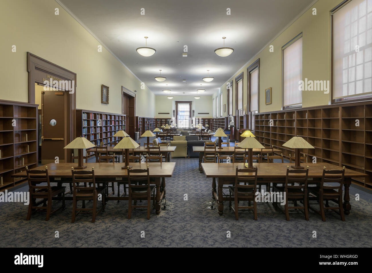 Robinson Salle de lecture dans la bibliothèque de Sage sur l'avenue University, sur le campus de l'Université de Virginie Occidentale de Morgantown, West Virginia Banque D'Images