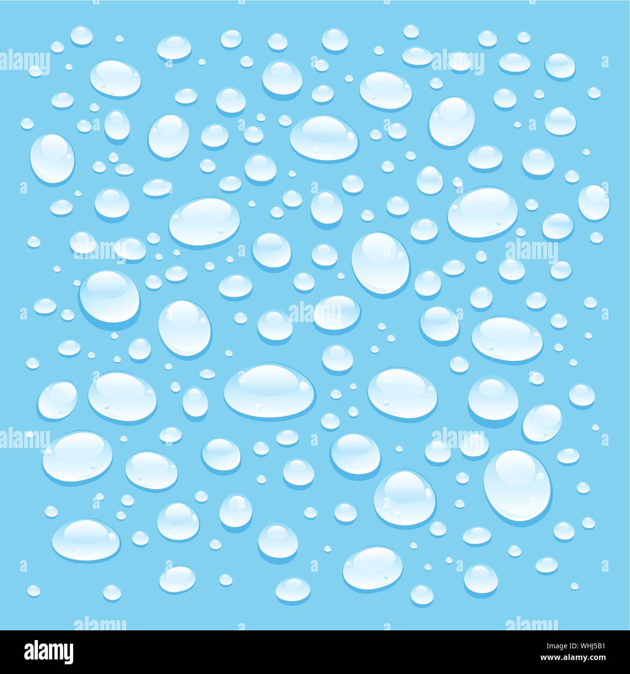 Différentes formes graphiques transparent vecteur de gouttes d'eau sur un fond bleu. Goutte d'eau pour les patrons de conception. Illustration de Vecteur