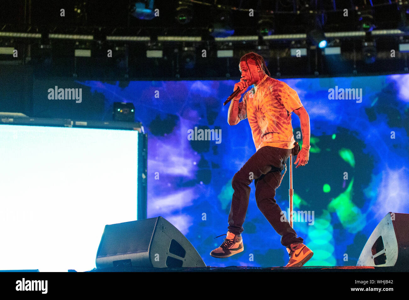 1 septembre 2019, Philadelphie, Pennsylvanie, États-Unis : TRAVIS SCOTT (JACQUES BERMAN WEBSTER II) au cours de l'Made in America Music Festival à Benjamin Franklin Parkway à Philadelphie, Pennsylvanie (crédit Image : © Daniel DeSlover/Zuma sur le fil) Banque D'Images