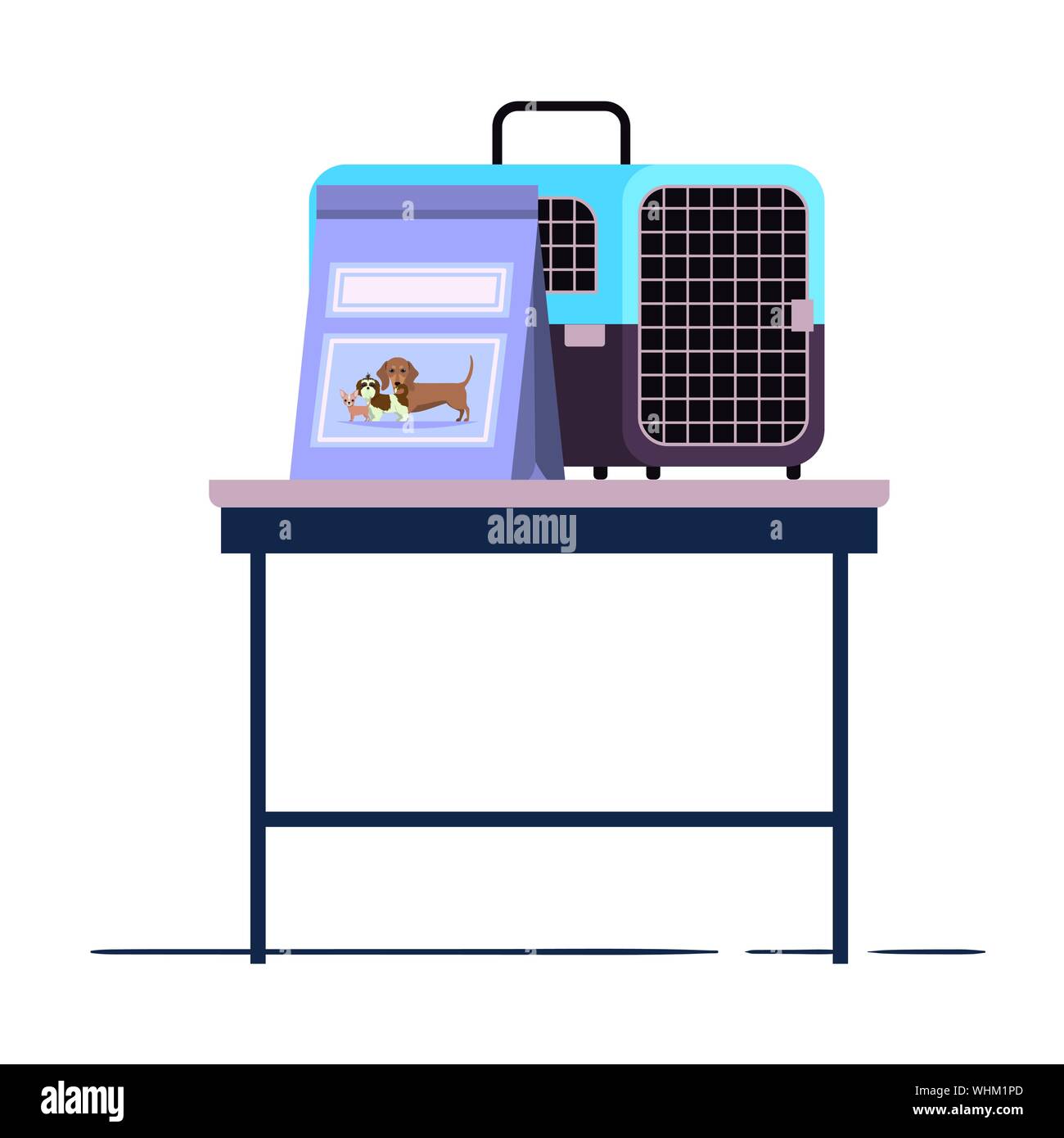 Boîte de transport pour animaux et les aliments pour animaux de compagnie sac sur le tableau Illustration de Vecteur