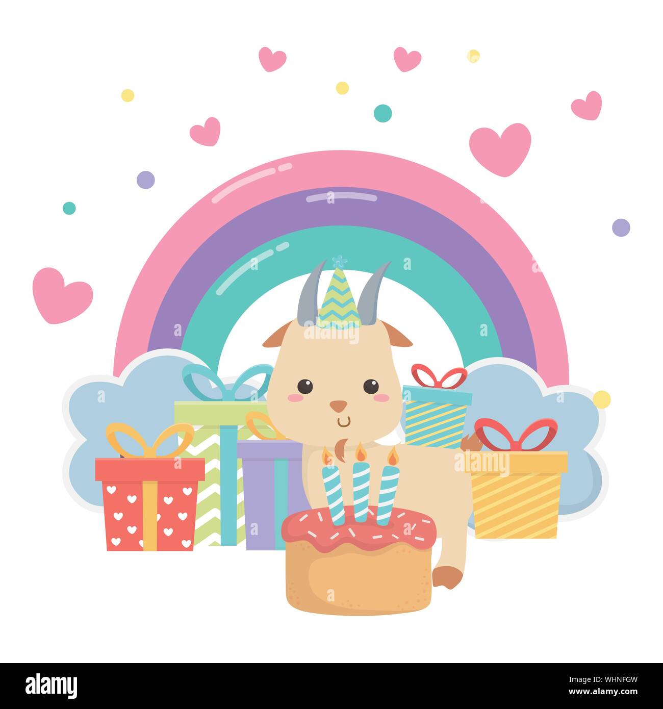 Design Dessin Anime De Chevre Animal Joyeux Anniversaire Celebration Noel Decoration Et Theme Surprise Vector Illustration Image Vectorielle Stock Alamy