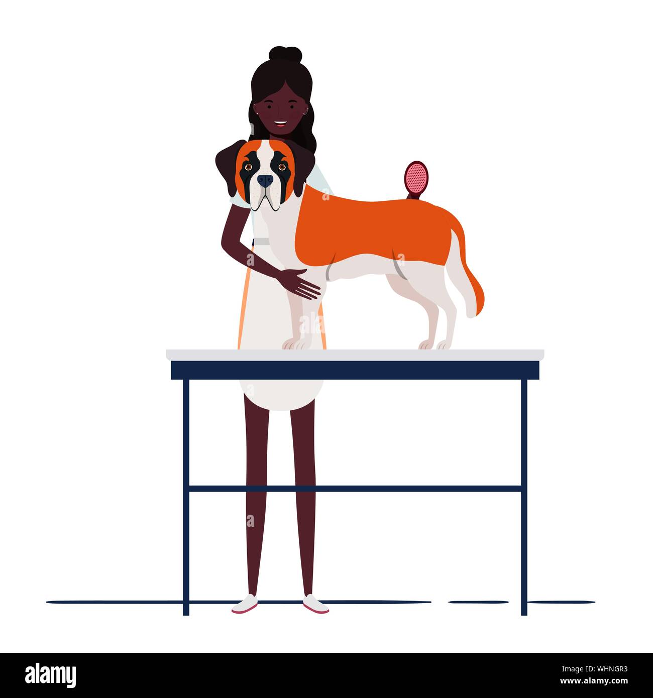 Jeune femme avec chien toiletteur pour animaux de compagnie Illustration de Vecteur