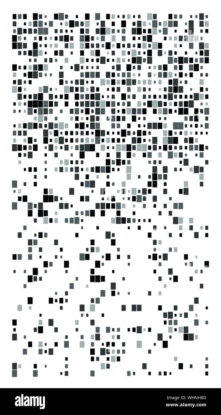 Carrés aléatoires motif en mosaïque. Conception de demi-teinte, la fragmentation pixélisé. La distribution aléatoire des formes carrées. Tableau irrégulières, grille, treillis. Matrice des ran Illustration de Vecteur
