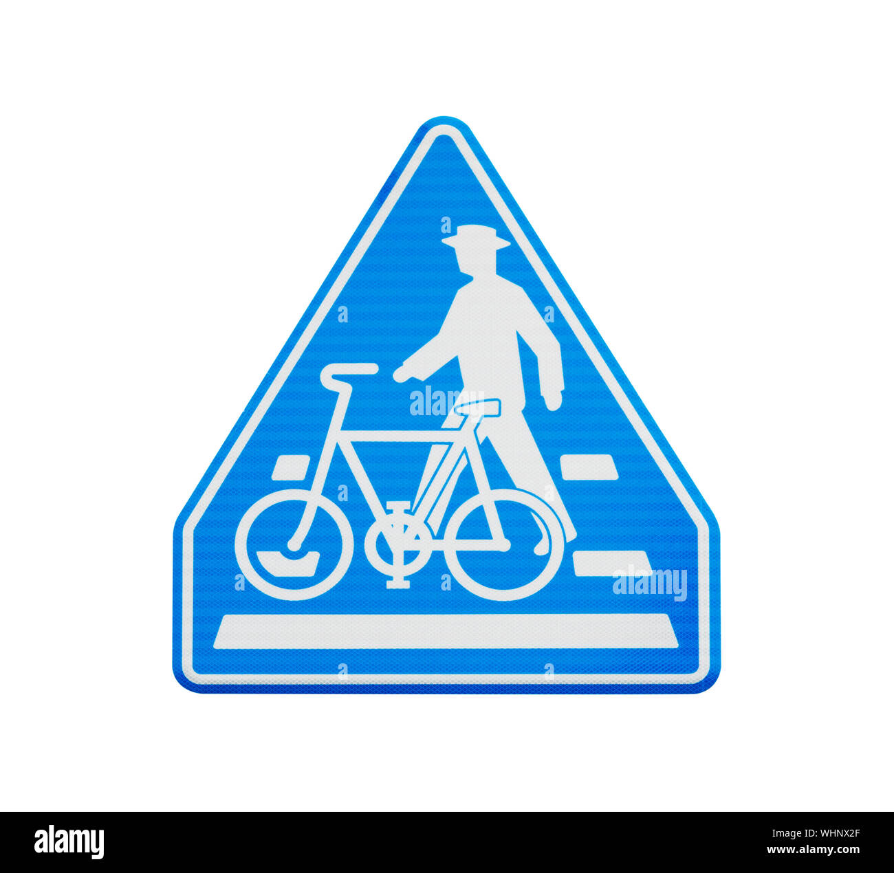 Le bleu de l'avertissement pour les piétons et vélos isolé sur fond blanc. Objet avec chemin de détourage. Banque D'Images