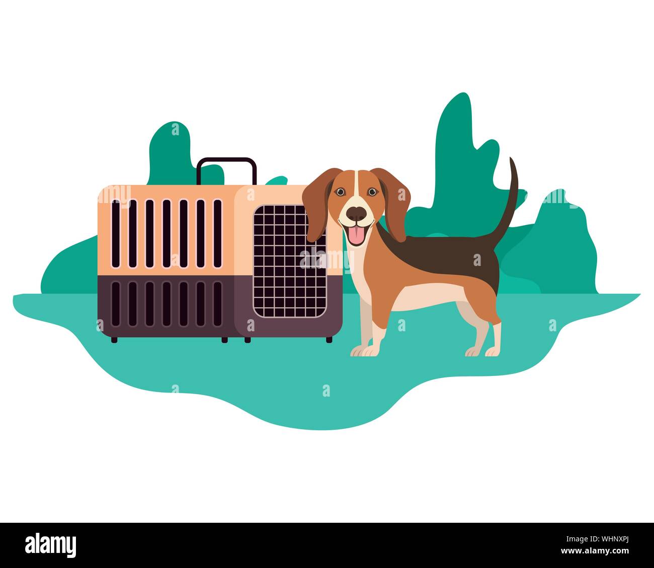 Chien et animaux de boîte de transport avec paysage en arrière-plan Illustration de Vecteur