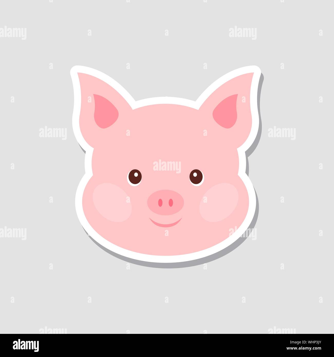 Autocollant de Noël. Portrait de cochon rose. Funny cartoon face à des animaux de ferme. Vector illustration, Nouvelle Année heureuse. Illustration de Vecteur