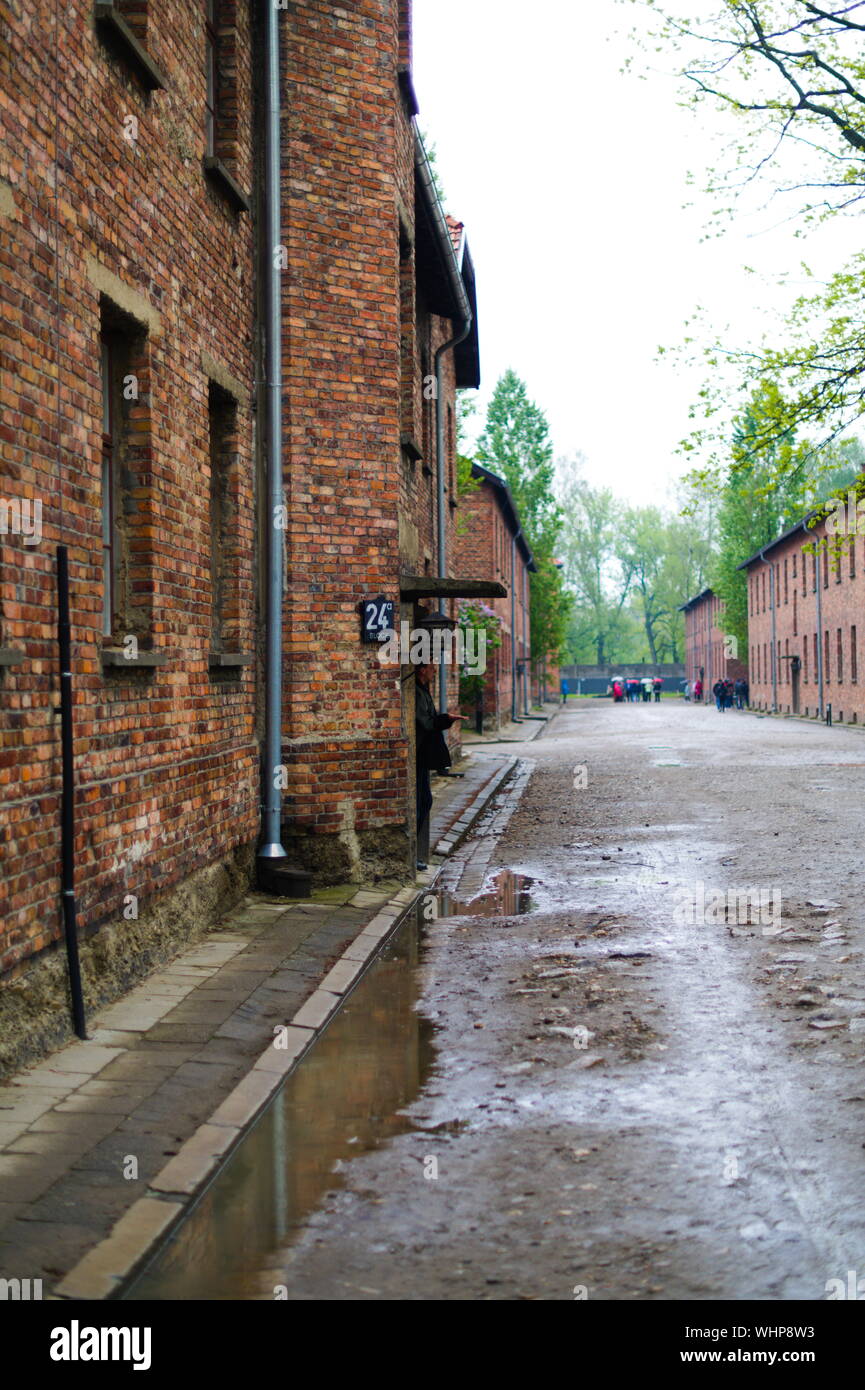 Casernes au camp de concentration d'Auschwitz à Oświęcim, Pologne Banque D'Images