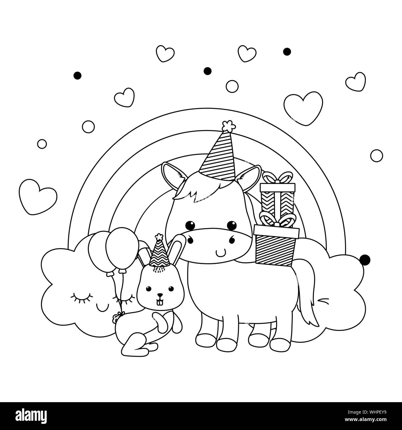 L Ane Et Le Lapin Animal Design Dessin Anime Joyeux Anniversaire Celebration Noel Decoration Et Theme Surprise Vector Illustration Image Vectorielle Stock Alamy