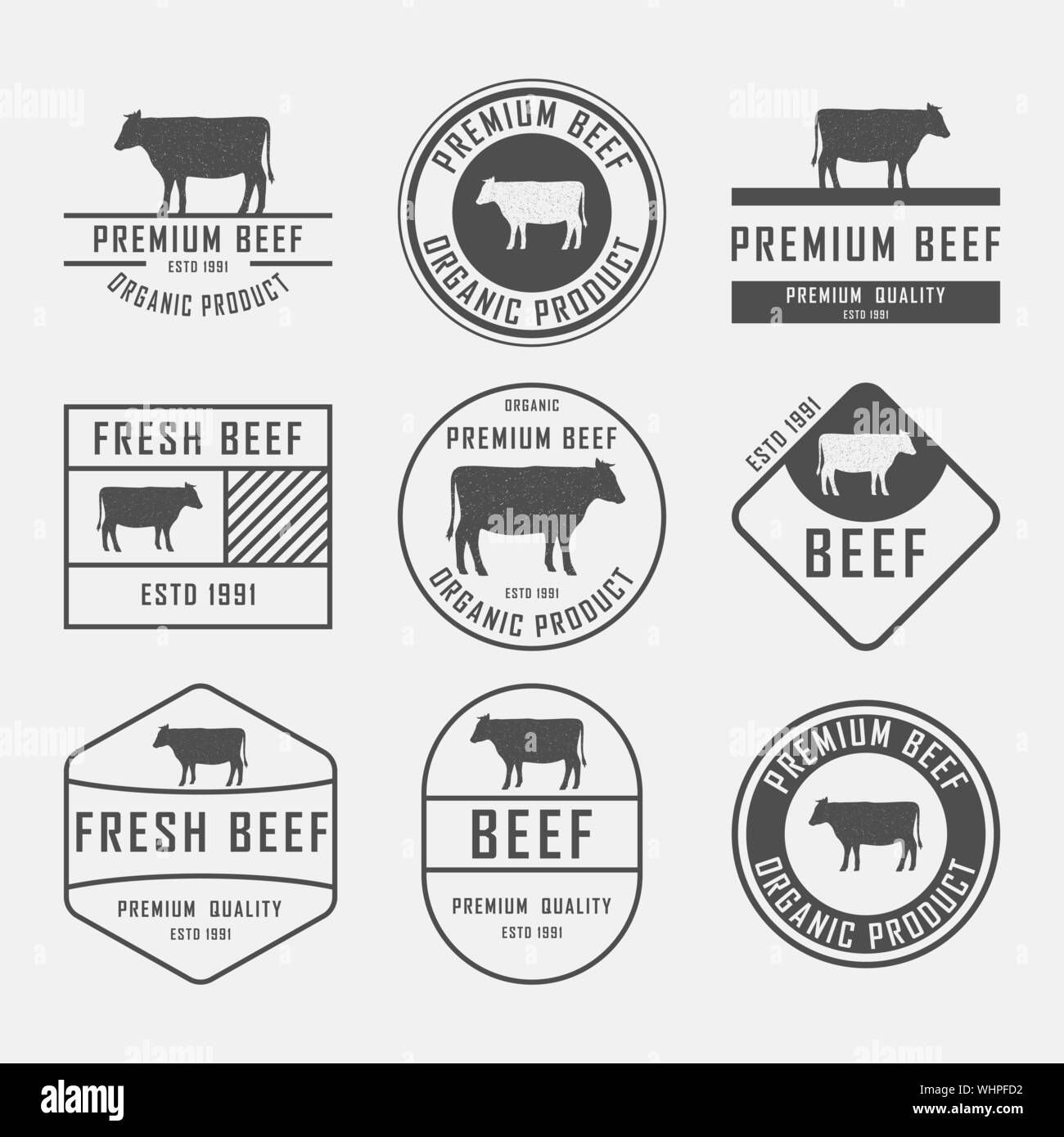 Ensemble de premium beef étiquettes, d'écussons et d'éléments de conception. Vector Illustration. Illustration de Vecteur