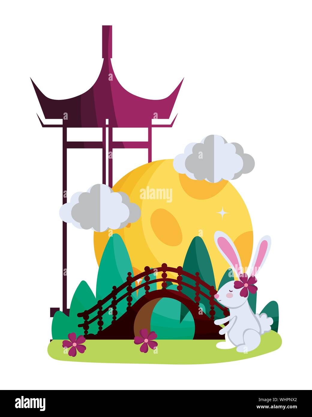 Conception de lapin, festival de mi-automne oriental chine célébration et thème traditionnel Vector illustration Illustration de Vecteur