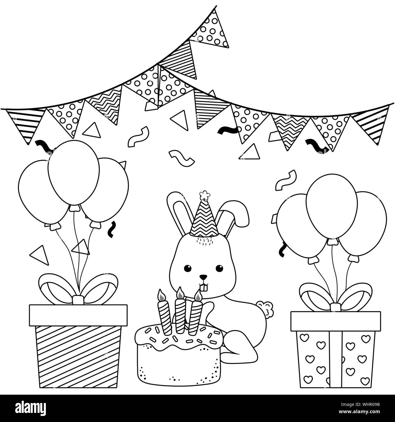 Design Dessin Anime Lapin Animal Joyeux Anniversaire Celebration Noel Decoration Et Theme Surprise Vector Illustration Image Vectorielle Stock Alamy