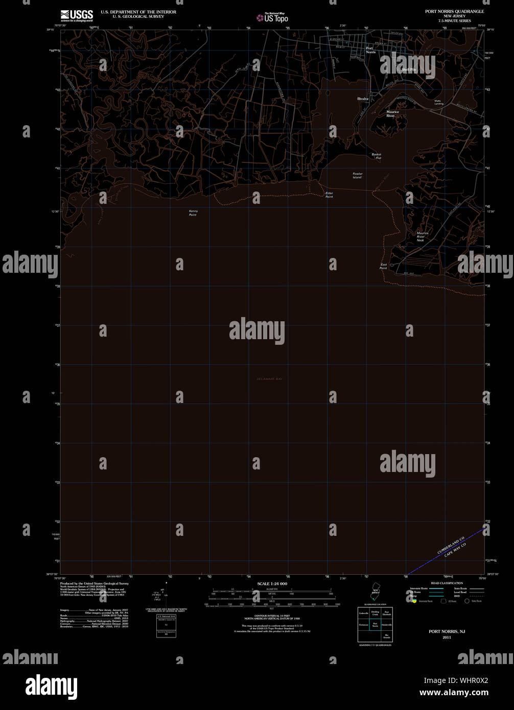 Carte TOPO USGS New Jersey NJ Port Norris 20110506 TM Restauration inversé Banque D'Images
