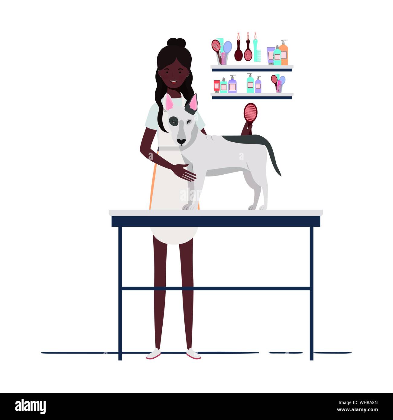 Jeune femme peignant un chien dans animal toiletteur Illustration de Vecteur