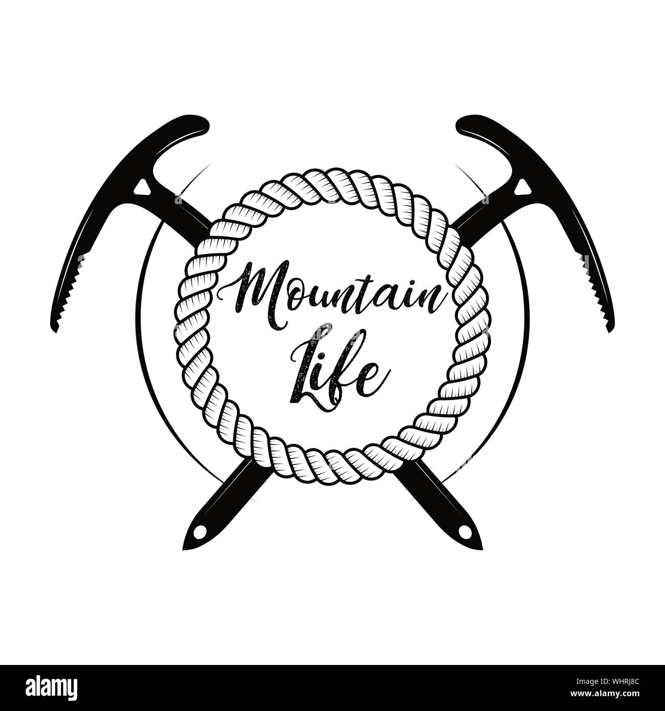 Escalade club alpin et d'un insigne. Concept pour logo, print ou  l'estampillage. Traversée de piolets d'escalade et alpinisme. Mountain  Equipment. À l'extérieur Image Vectorielle Stock - Alamy