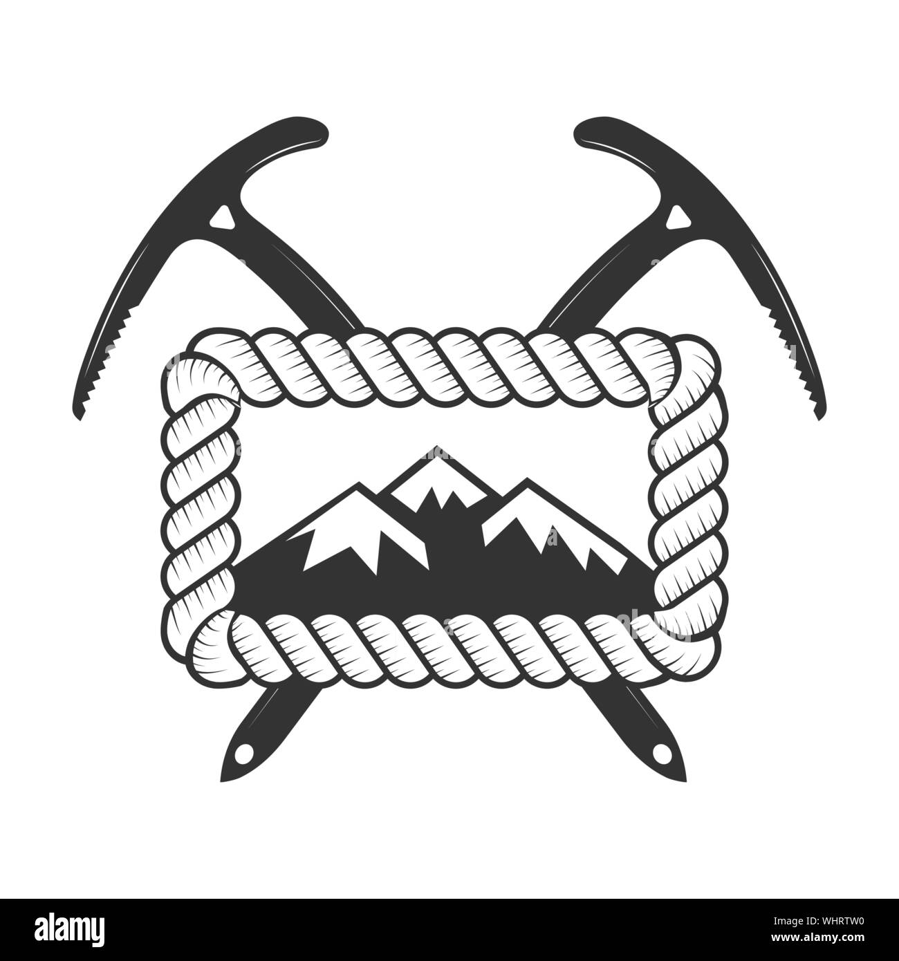 Escalade club alpin et d'un insigne. Concept pour logo, print ou l'estampillage. Traversée de piolets d'escalade et alpinisme. Mountain Equipment. À l'extérieur Illustration de Vecteur