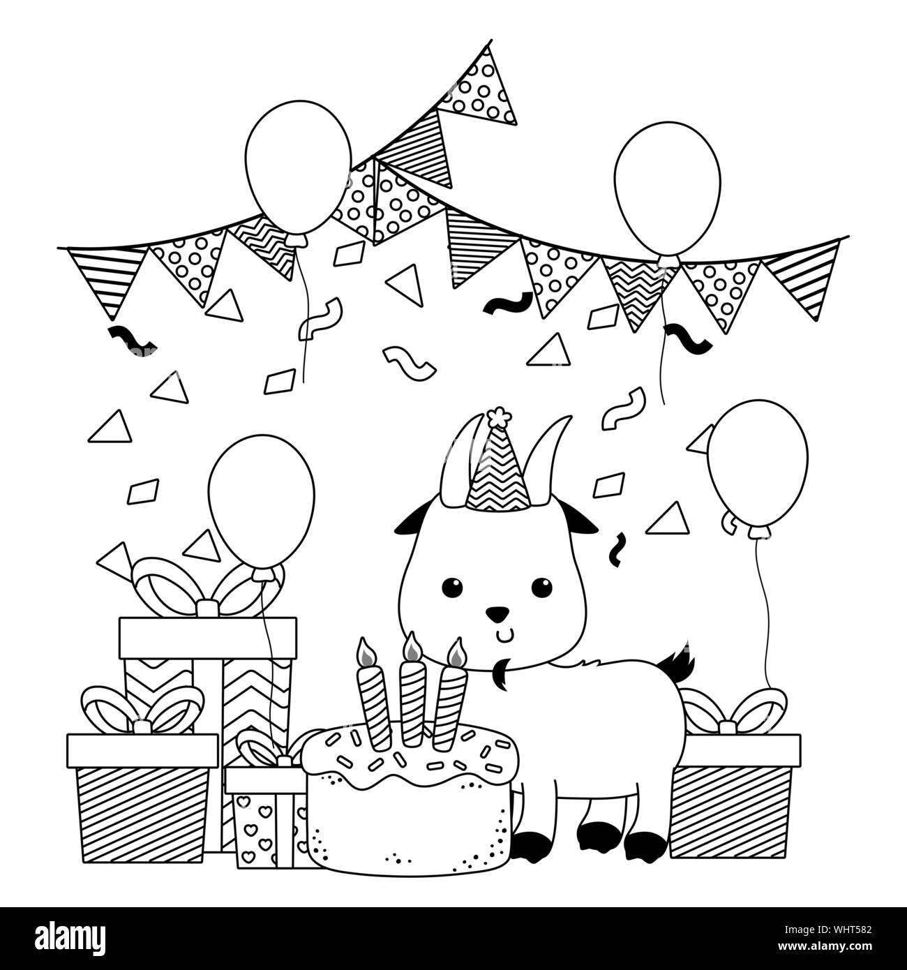 Design Dessin Anime De Chevre Animal Joyeux Anniversaire Celebration Noel Decoration Et Theme Surprise Vector Illustration Image Vectorielle Stock Alamy