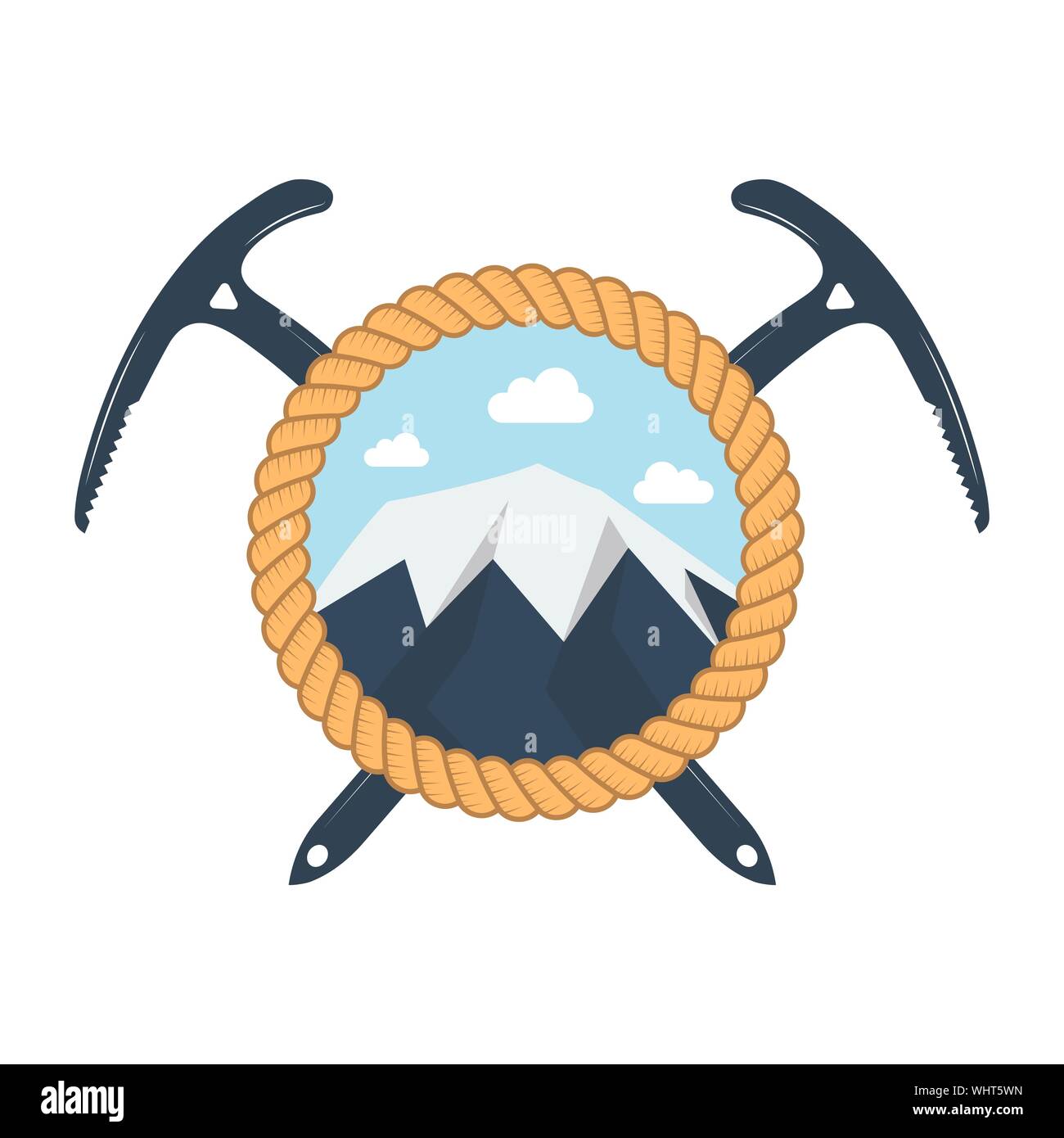 Escalade club alpin et d'un insigne. Concept pour logo, print ou l'estampillage. Traversée de piolets d'escalade et alpinisme. Mountain Equipment. À l'extérieur Illustration de Vecteur