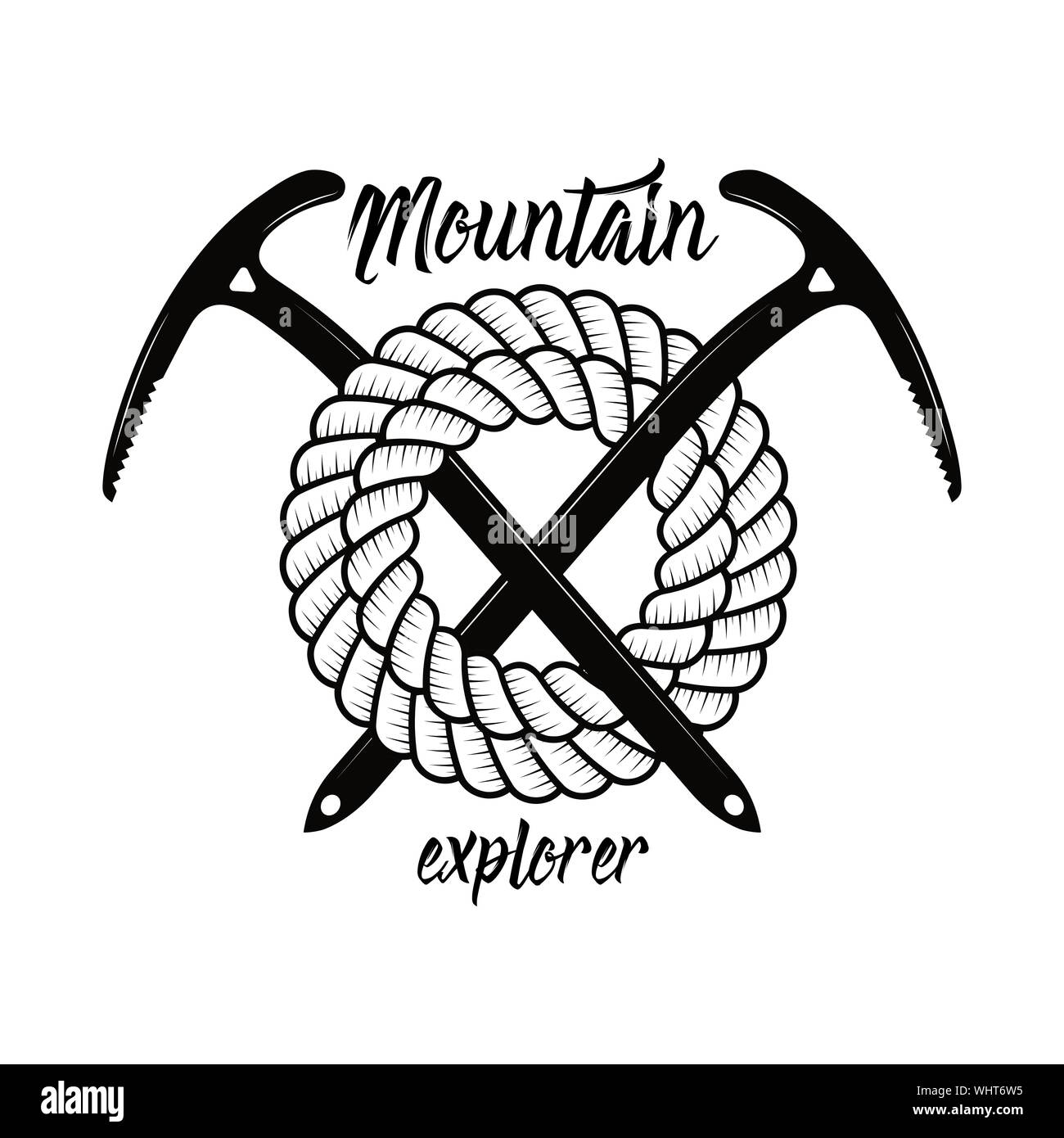 Escalade club alpin et d'un insigne. Concept pour logo, print ou l'estampillage. Traversée de piolets d'escalade et alpinisme. Mountain Equipment. À l'extérieur Illustration de Vecteur