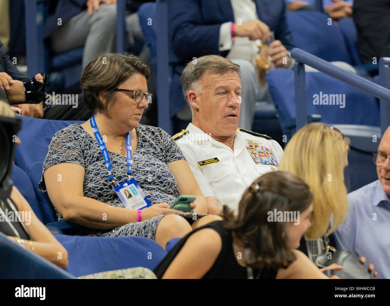 New York, NY - 2 septembre 2019 : Le Vice-amiral Buck Sean s'occupe de 4 ronde de championnat de l'US Open entre Rafael Nadal (Espagne) et Marin Cilic (Croatie) à Billie Jean King National Tennis Center Banque D'Images