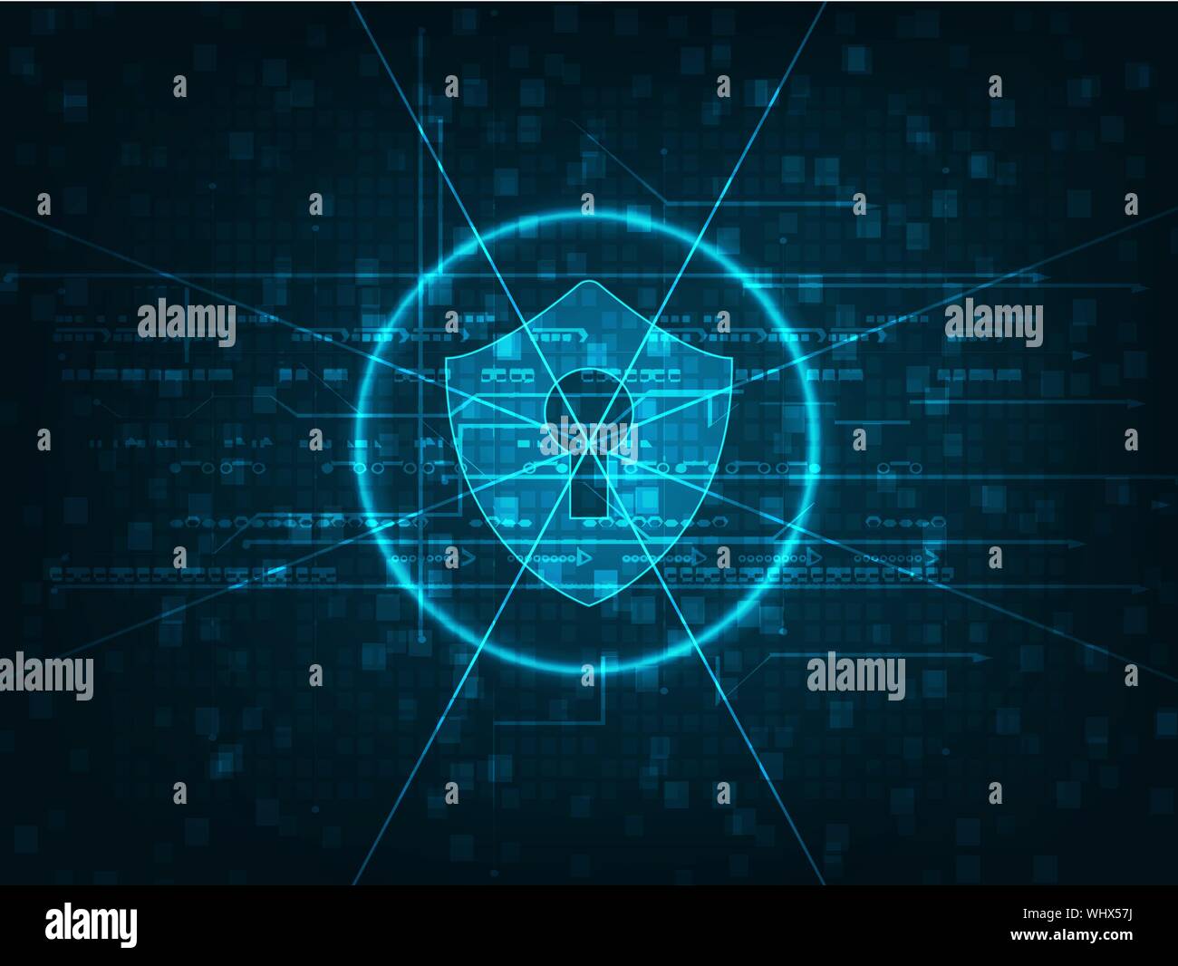 Concept de cybersécurité : le bouclier avec l'icône de serrure sur fond de données numériques. Illustration de Vecteur