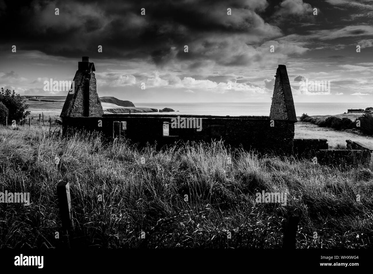 Un cottage en ruine en basse Bayble près de Stornoway sur l'île de Lewis, Hébrides extérieures, en Écosse Banque D'Images