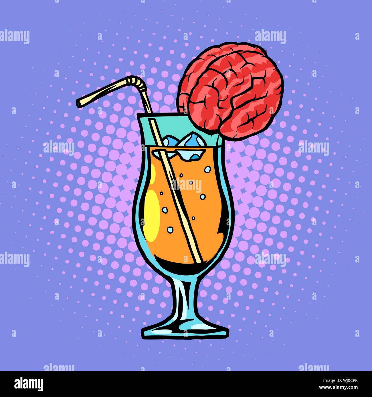 Cocktail avec alcool cerveau avec de la paille et de la glace. Comic cartoon retro pop art illustration dessin vectoriel Illustration de Vecteur