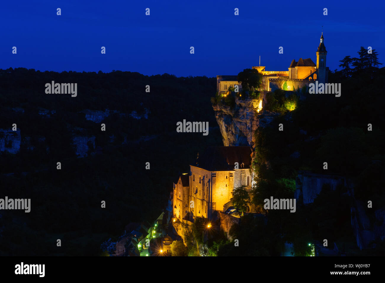 Pilgrimage village Rocamadour dans le lot en français par nuit Banque D'Images