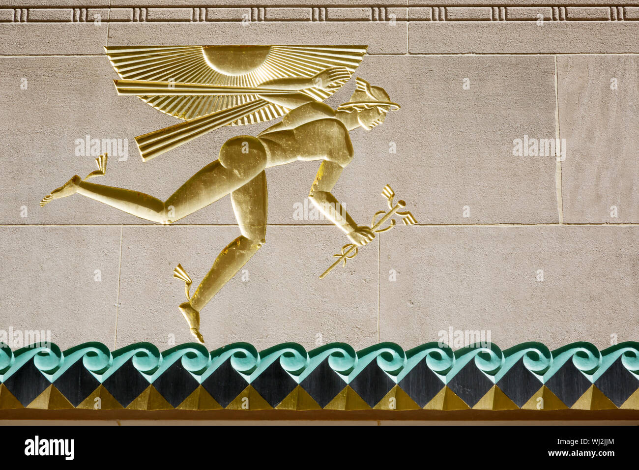 Dieu Mercure bas-relief sur le mur de Rockefeller Center Banque D'Images