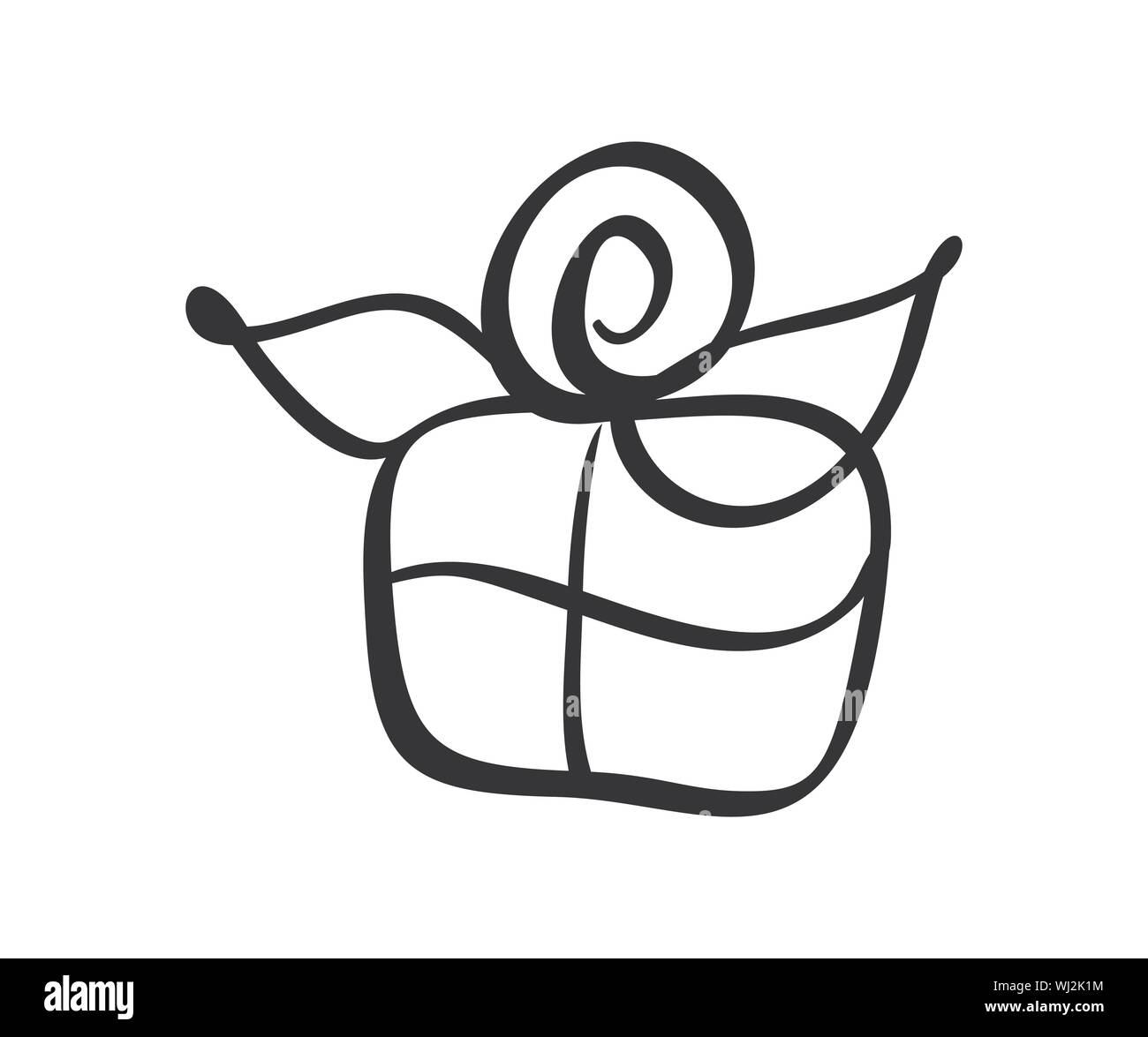 Boîte cadeau de Noël l'icône vecteur silhouette. Simple cadeau symbole de contour. Isolé sur blanc kit de connexion web épinette stylisée. Handdraw épanouir photo Illustration de Vecteur