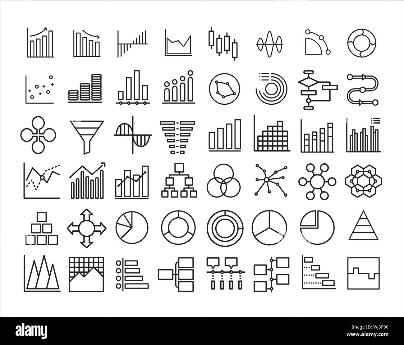 Ensemble de graphiques, diagrammes et statistiques d'icônes. Symbole de qualité Premium Collection. Les icônes peuvent être utilisées pour le Web, l'application et la conception d'interfaces utilisateur. - Vector Illustration de Vecteur