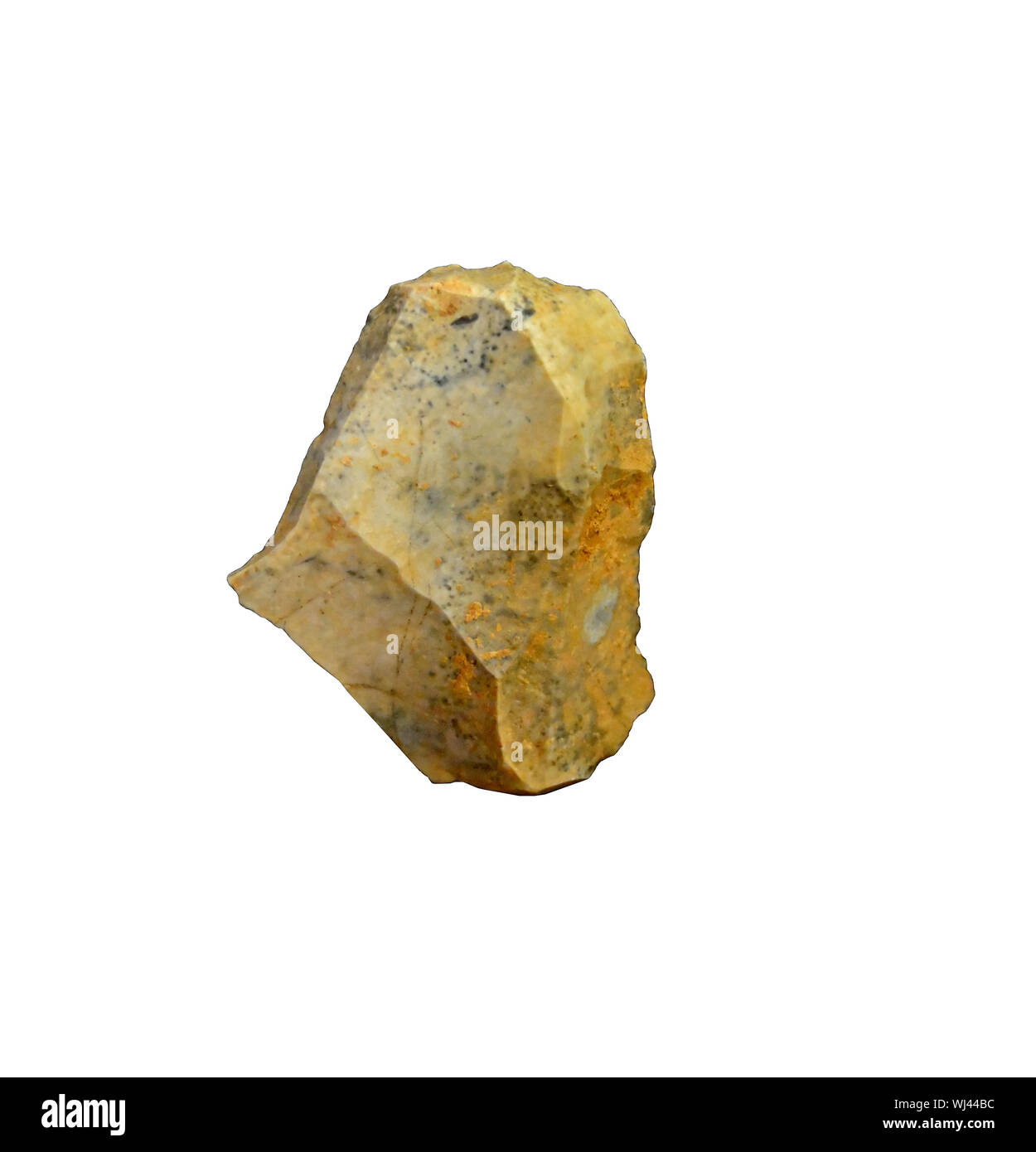 Un racloir de flint knapped de Neandertal dans le Moyen-Âge de pierre. Fait à l'aide de la technique de Levallois et appartenant au Moustérien de tradition. Isolat Banque D'Images