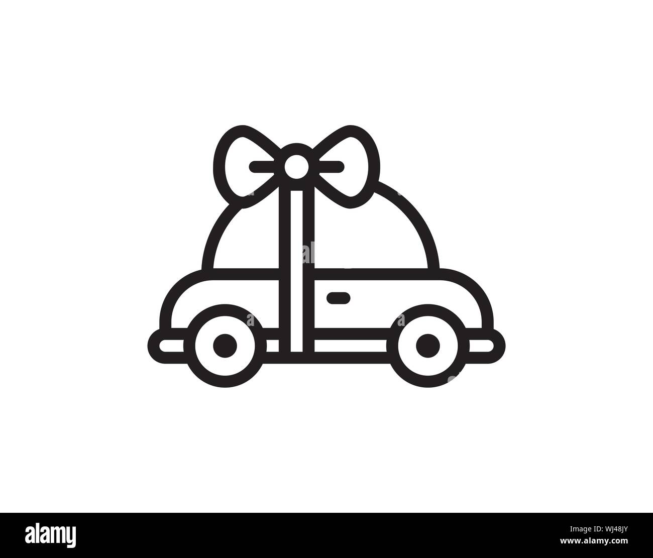 Nouvelle voiture rouge avec ruban bow en cadeau. Illustration sur fond blanc dans un style plat Illustration de Vecteur