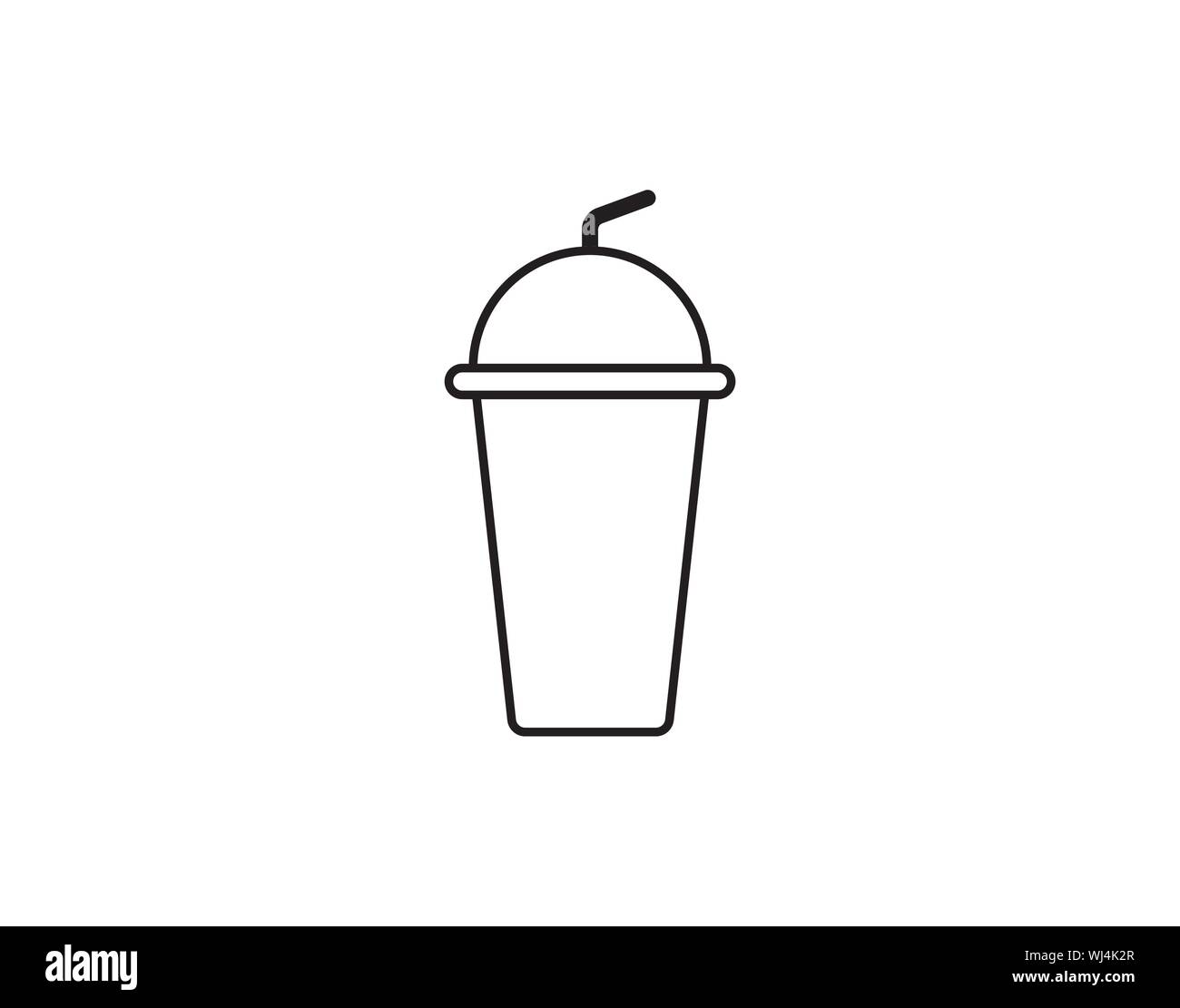 L'icône Contour milkshake, boisson rafraîchissante, symbole de verre tasse en plastique avec paille et tasse Illustration de Vecteur