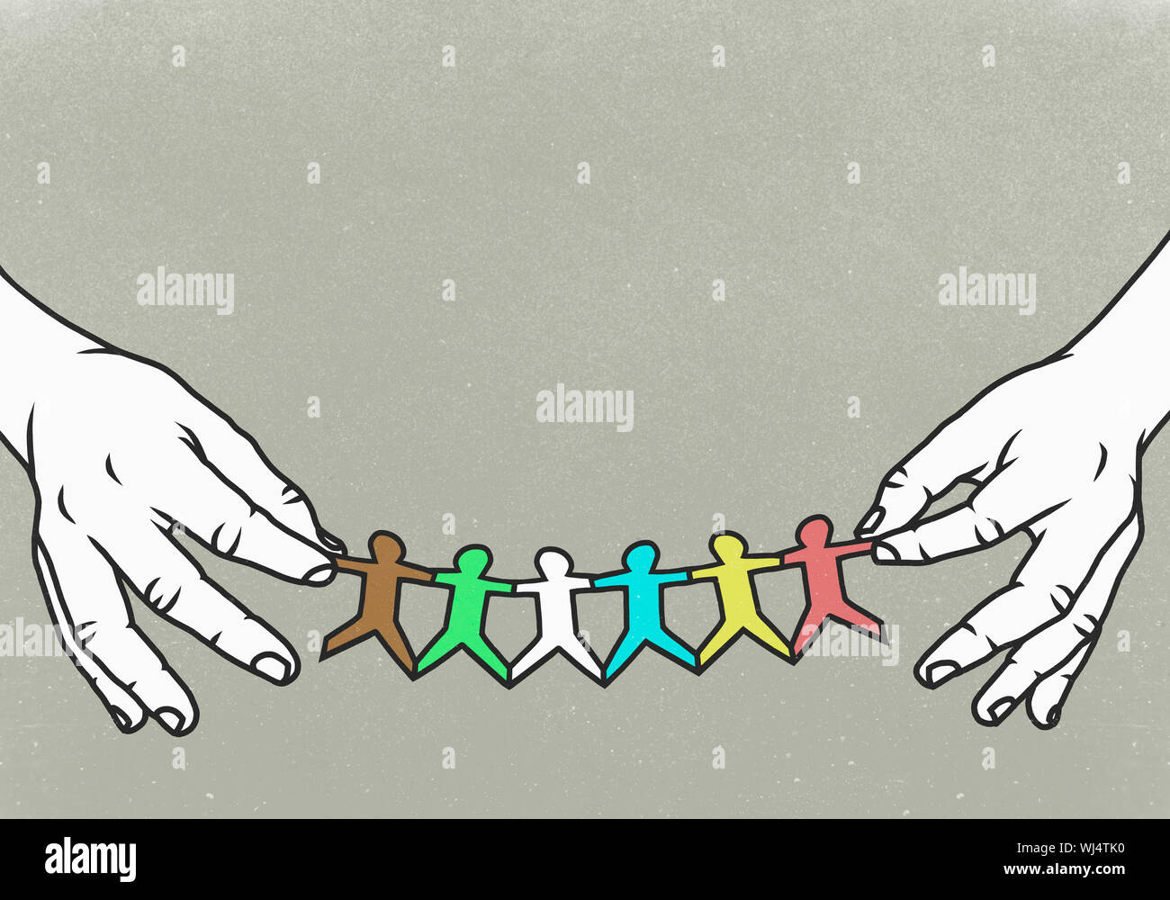 Hands holding multi colored paper chain Banque D'Images