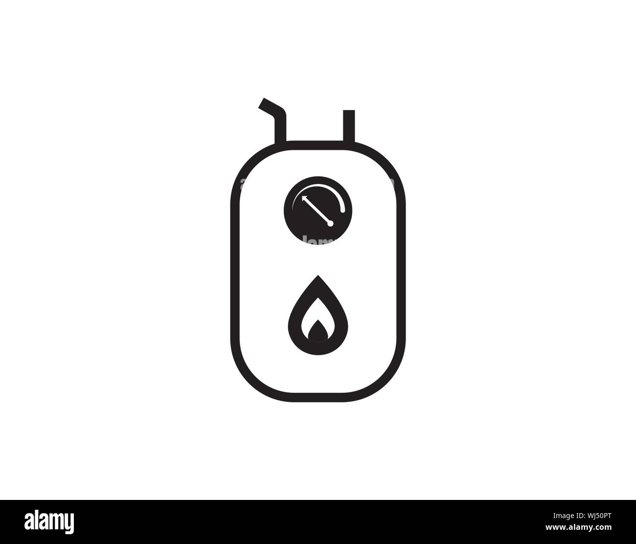 Icône de réservoir de chauffe-eau à gaz avec flamme et thermomètre Illustration de Vecteur