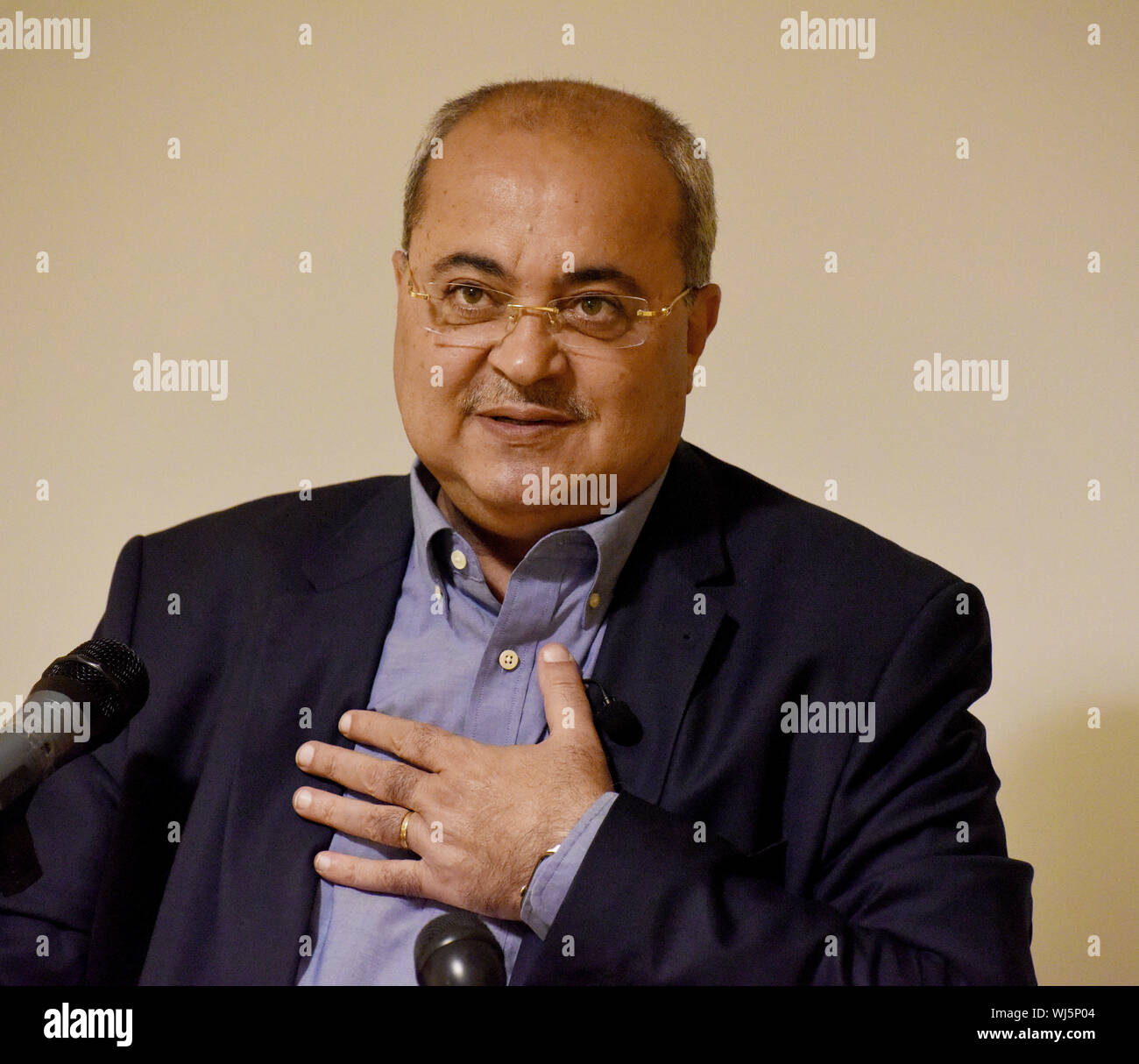 Jérusalem, Israël. 3ème Sep 2019. Homme politique arabe israélien, Amhed Tibi, un chef de file dans la liste commune des parties, parle à la presse internationale au sujet de la prochaine élection nationale, le mardi 3 septembre 2019, à Jérusalem-Est. La liste commune est une alliance des principales parties arabes. Les Arabes israéliens représentent 20  % environ des 9 millions de citoyens. Les israéliens aux urnes de retour le 17 septembre pour la deuxième élection nationale en 2019. Photo par Debbie Hill/UPI UPI : Crédit/Alamy Live News Banque D'Images