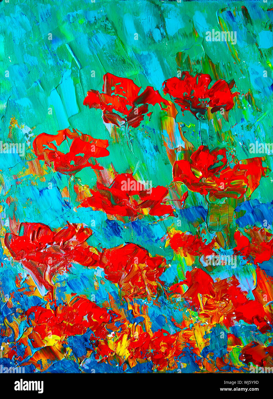 Peinture d'art avec des fleurs rouges. Peinture originale Banque D'Images