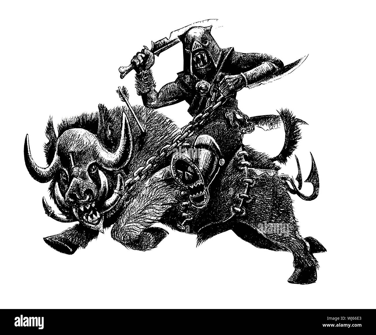 Orc sur le sanglier. Fantasy dessin au crayon. Monster créature illustration. Banque D'Images