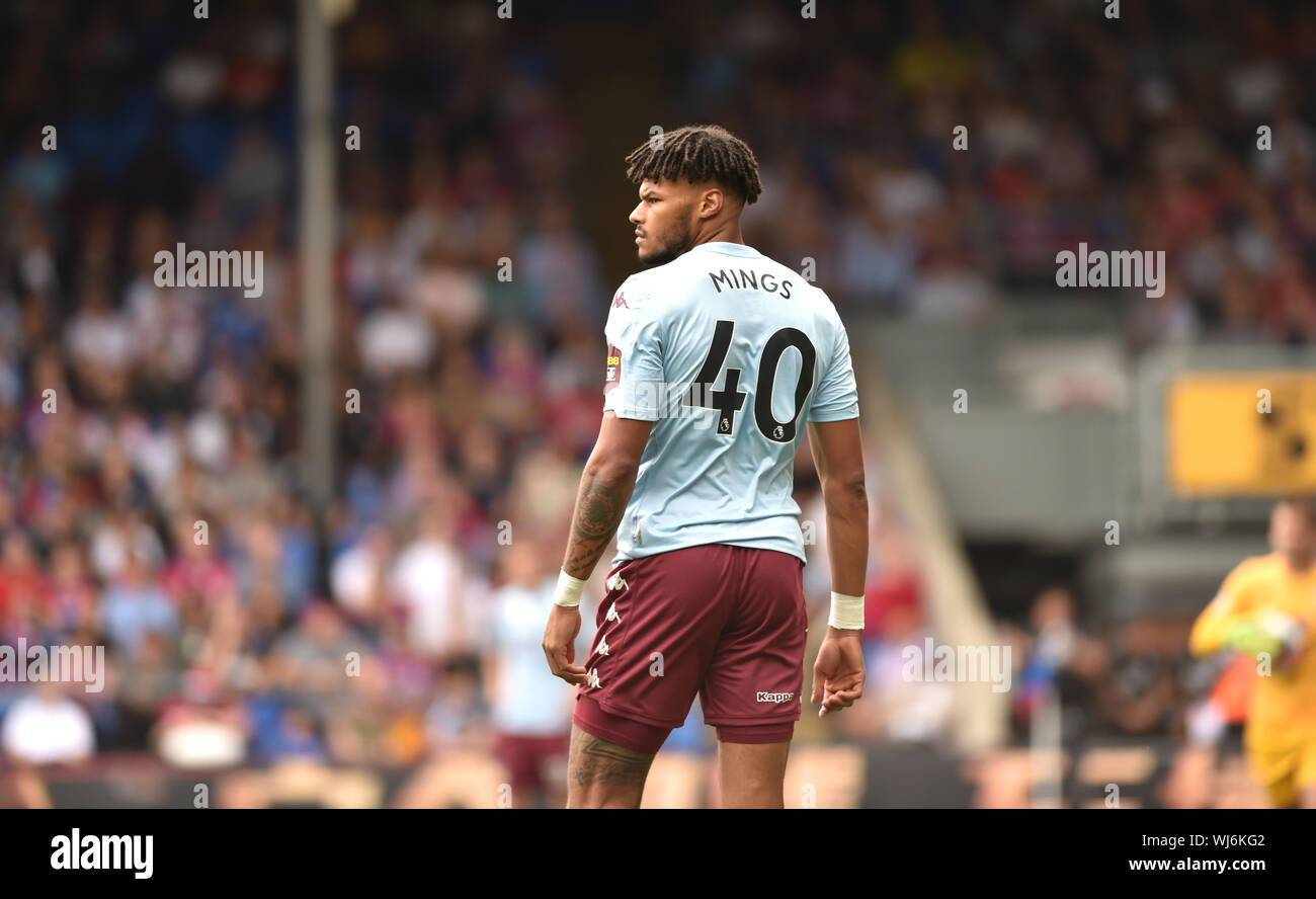 Tyrone Mings de Aston Villa lors de la Premier League match entre Aston Villa et Crystal Palace à Selhurst Park , London , 31 août 2019 Editorial uniquement. Pas de merchandising. Pour des images de football Premier League FA et restrictions s'appliquent inc. aucun internet/mobile l'usage sans licence FAPL - pour plus de détails Football Dataco contact Banque D'Images